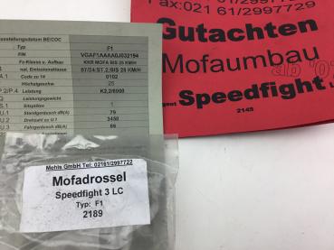 Speedfight 3 LC Typ F1 2189 Mofadrossel Mofa Tüv-Gutachten 25km/h