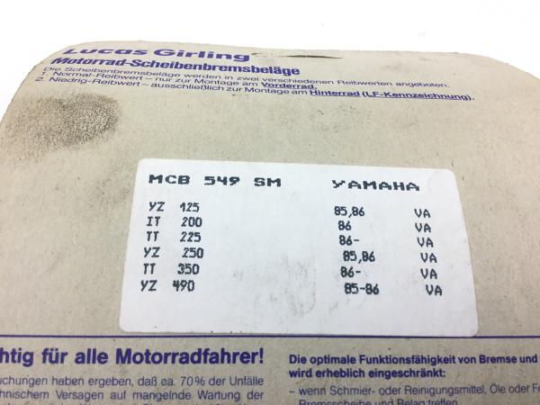 Lucas Gerling Yamaha YZ490,250,125,TT350 MCB 549 SM Bremsbeläge Brake Neu