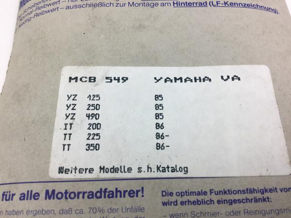 Yamaha VA Lucas Girling MCB 549 Bremsbeläge Brake Neu YZ125,250,490 TT200,225,350 85-86