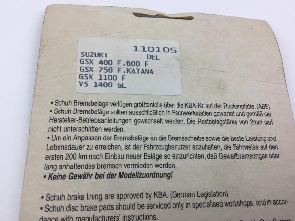 ICER 110105 DEL GSX400,600,1100F VS1400GL Bremsbeläge Bremsklötze Brake