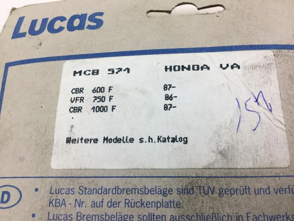 Lucas MCB 571 Honda VA CBR600F,1000F,VFR750F Bremsbeläge Bremsklötze Brake 86-87